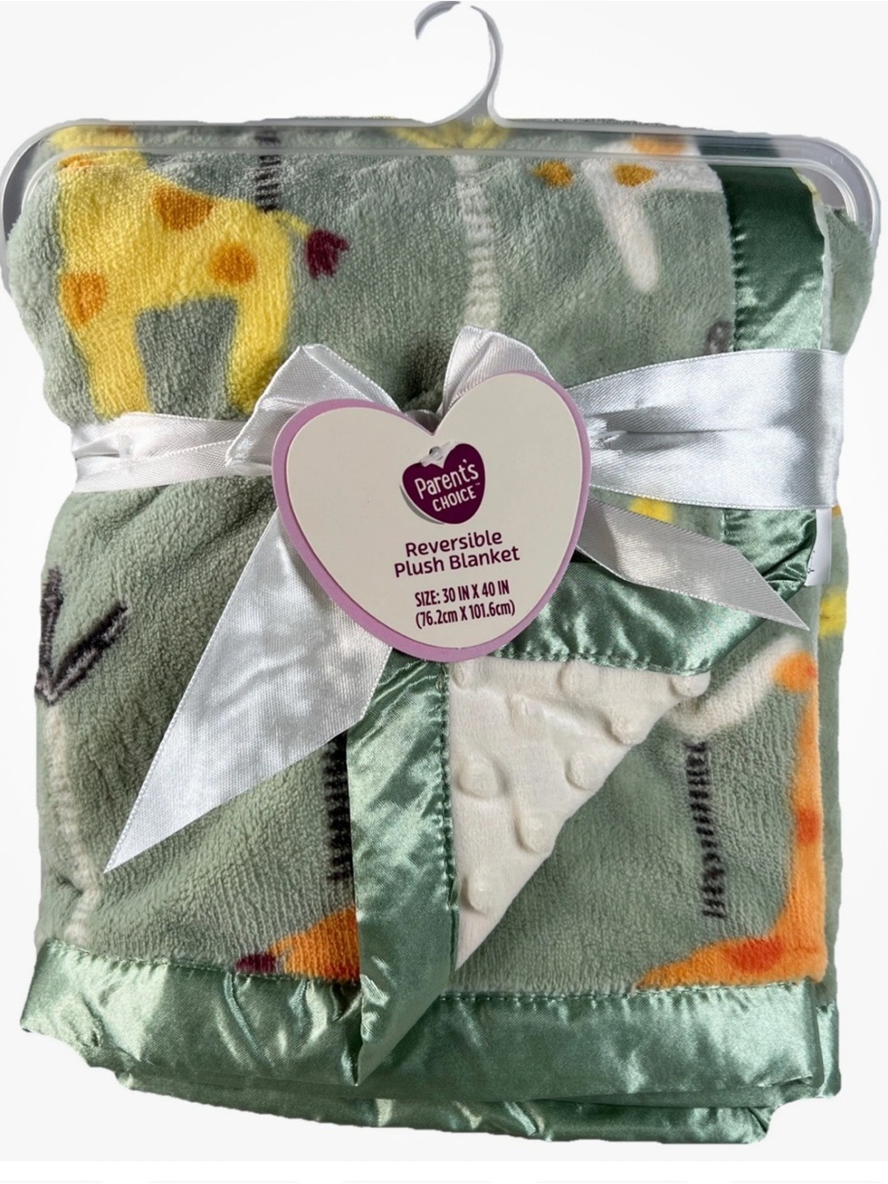 Old new stock, rare Reversible Plush Baby Blanket - Sage Green with Animal Print